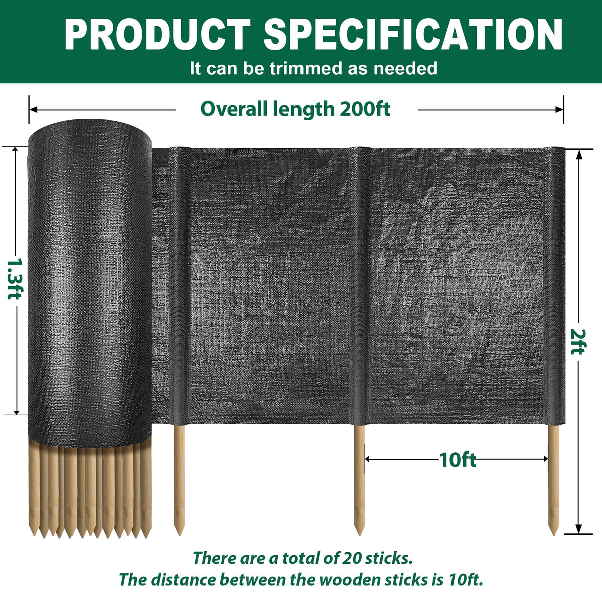 FULEIYA wooden stakes included for extra stability during erosion barrier setups