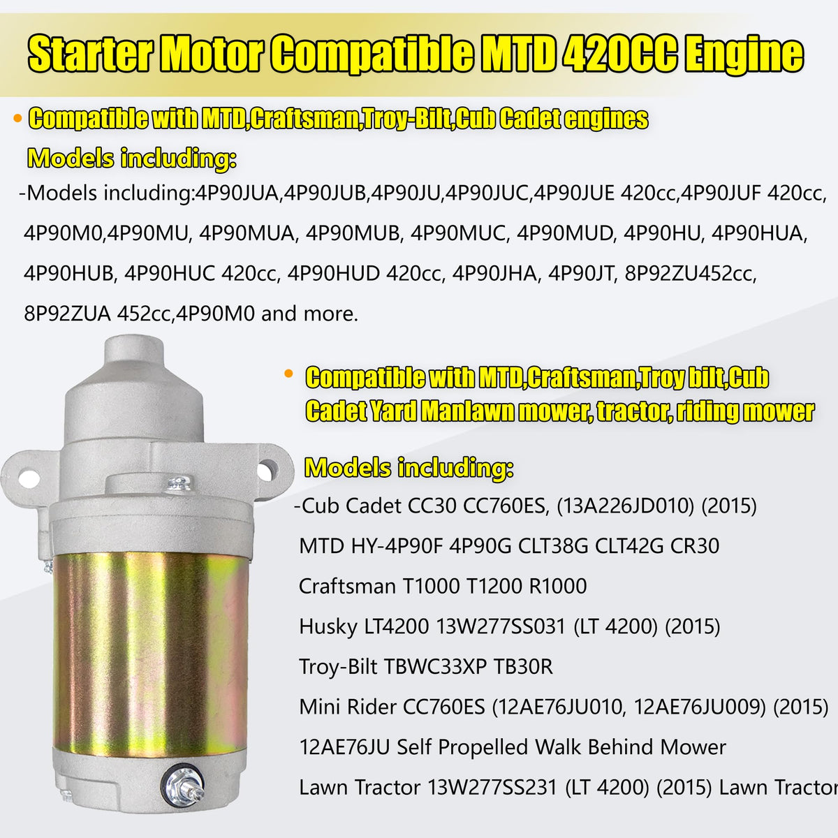 Fullas electric starter Yard Man 420cc engine compatibility enables easy upgrades