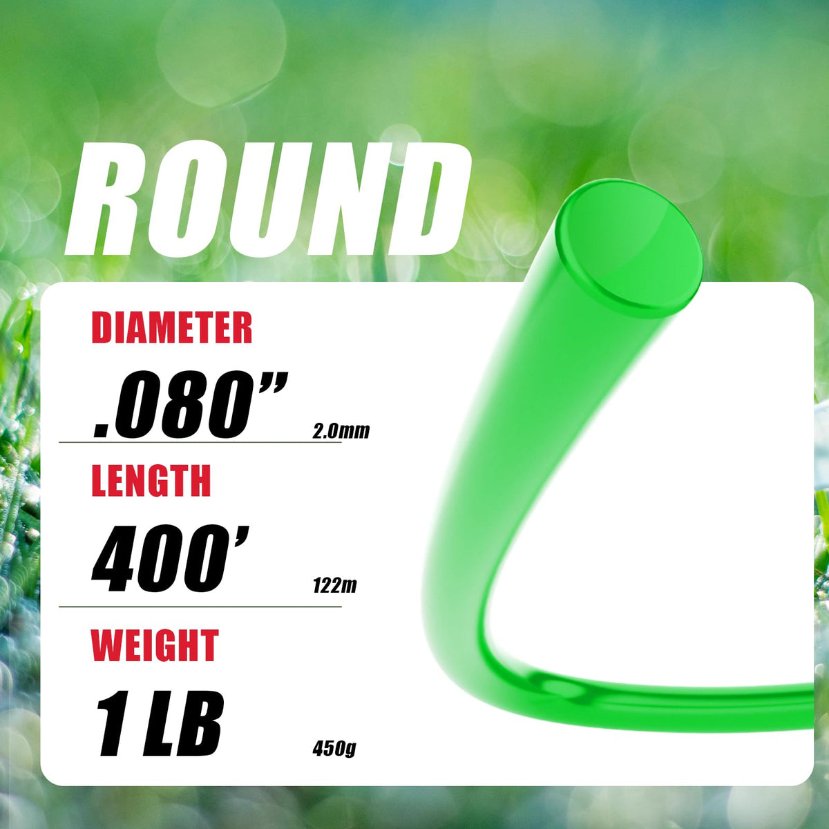 FullMeet trimmer line in use—clean cuts on grass with round profile