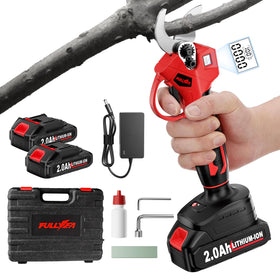 FULLYEA electric pruning shears highlighting a powerful brushless motor for smooth cuts.