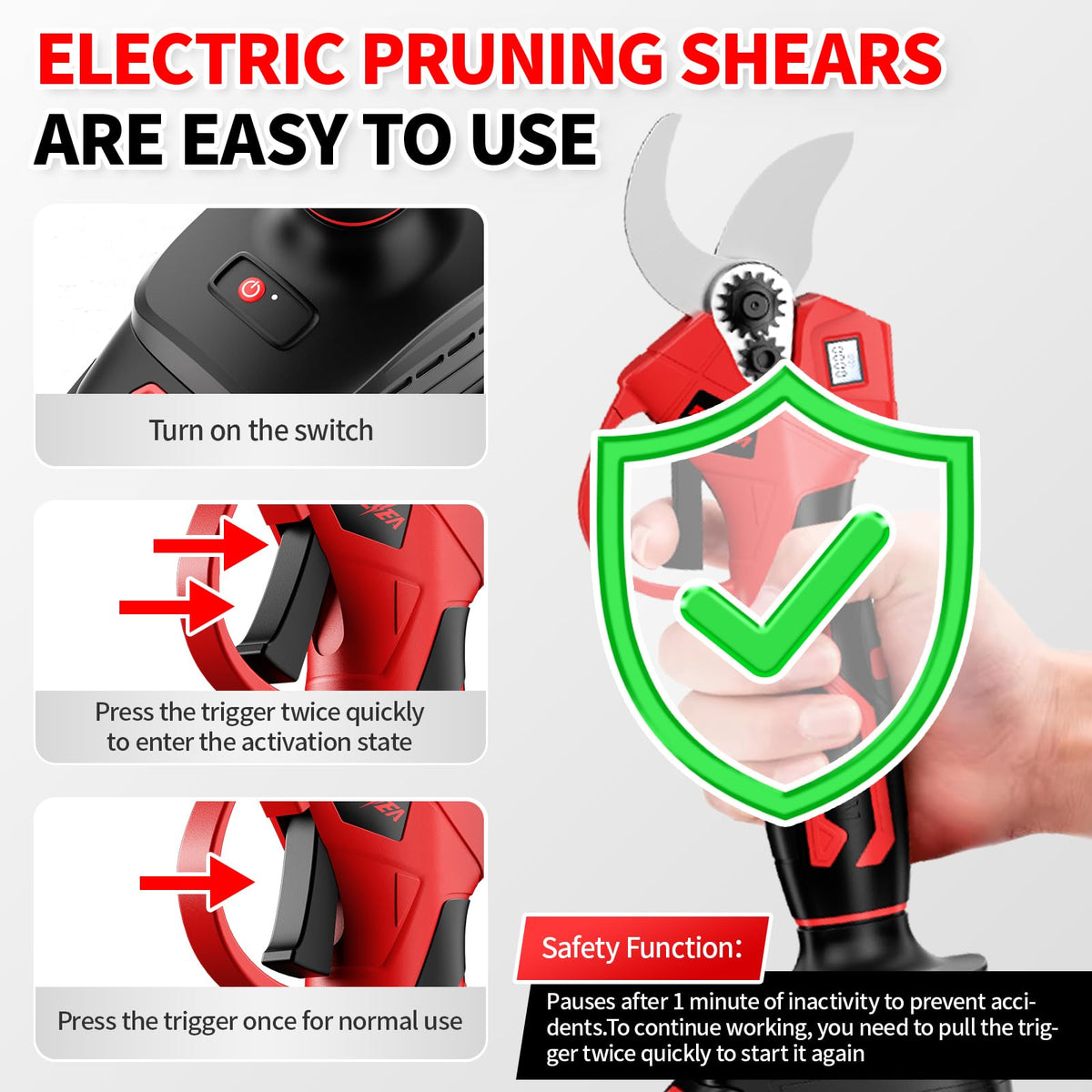 Rust-resistant SK5 steel blades ensure clean, precise cuts on branches.
