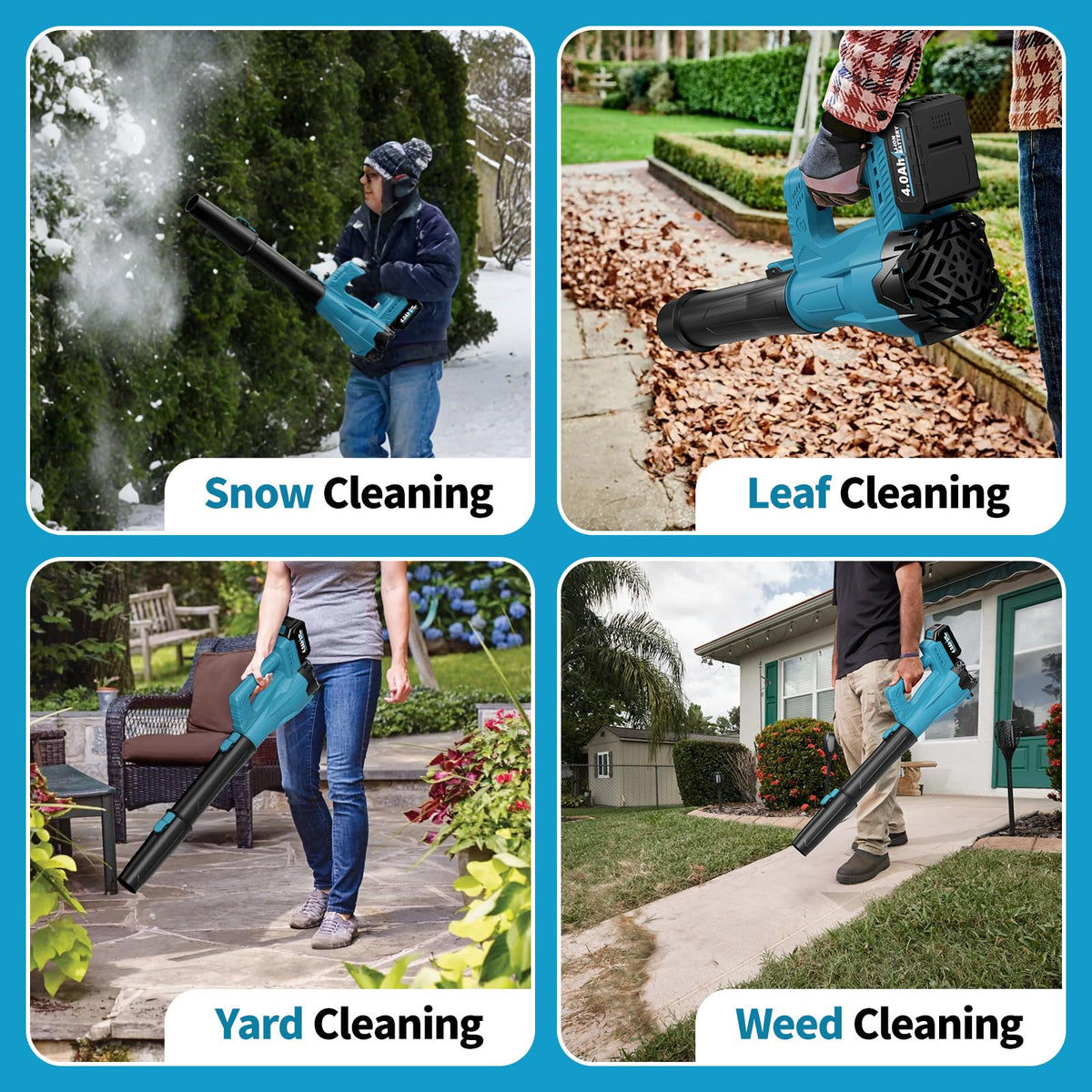 FULLYEA leaf blower compact and portable for storage in small spaces.