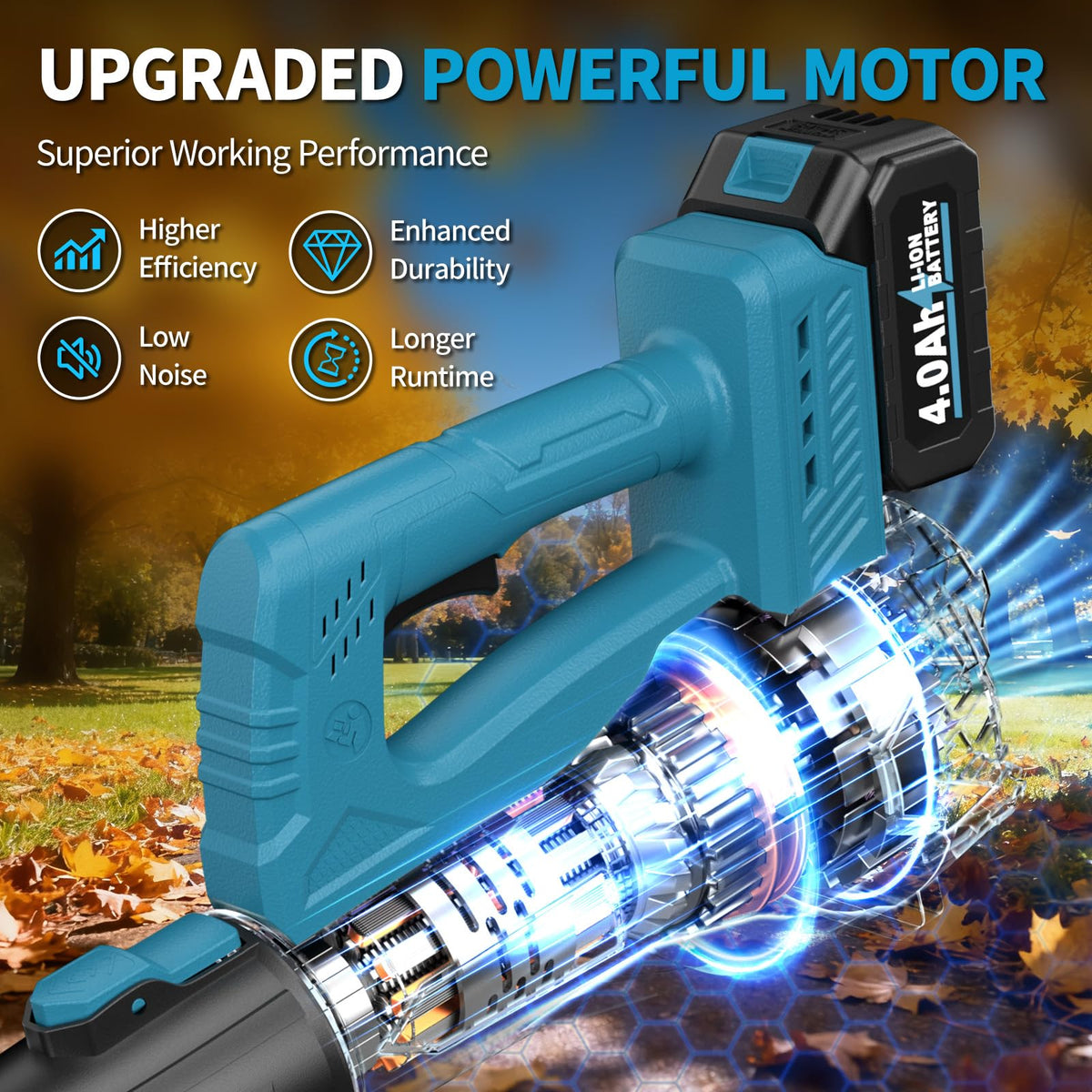 FULLYEA leaf blower fast charger speeds up recharging for continuous work.