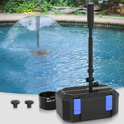 FUMAK All-in-One koi pond pump front view showcases compact outdoor design.