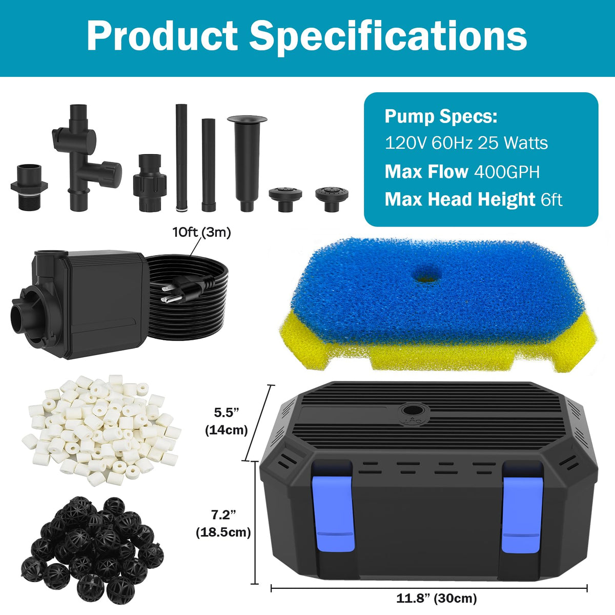 FUMAK complete pond kit with heads and fittings for turnkey installation.