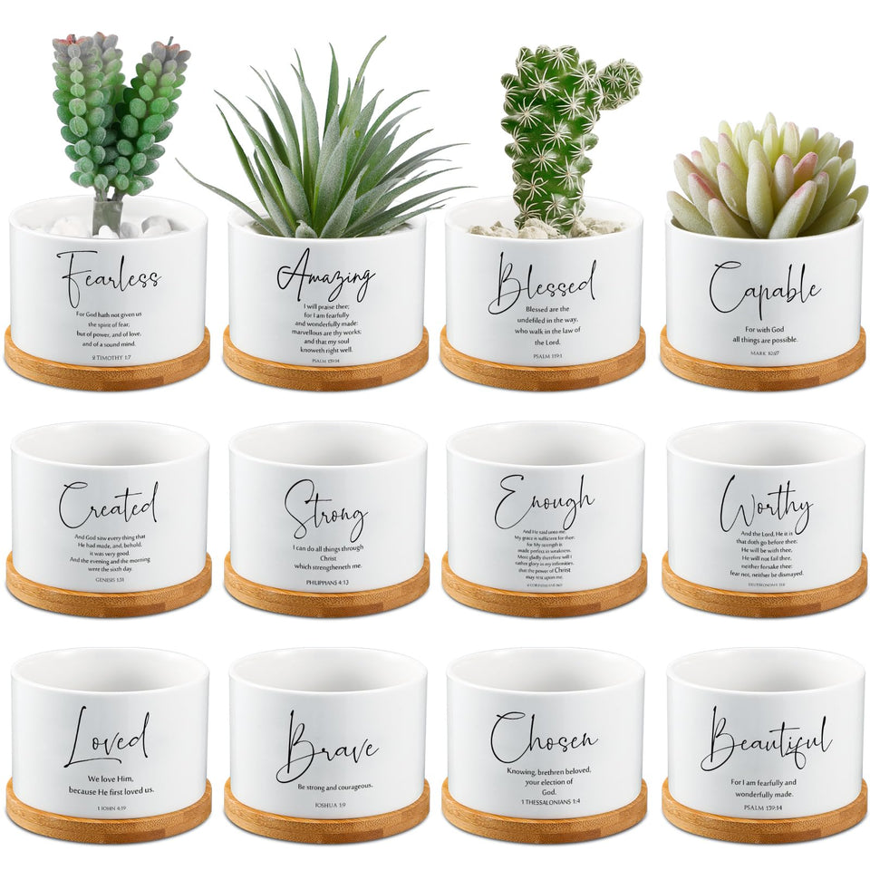 Fumete Bible Verse Succulent Pot with verse design, ideal for desk or shelf decor.