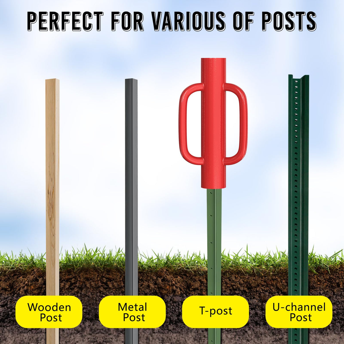 Fumingpal in action, driving a post into the ground with a smooth motion.