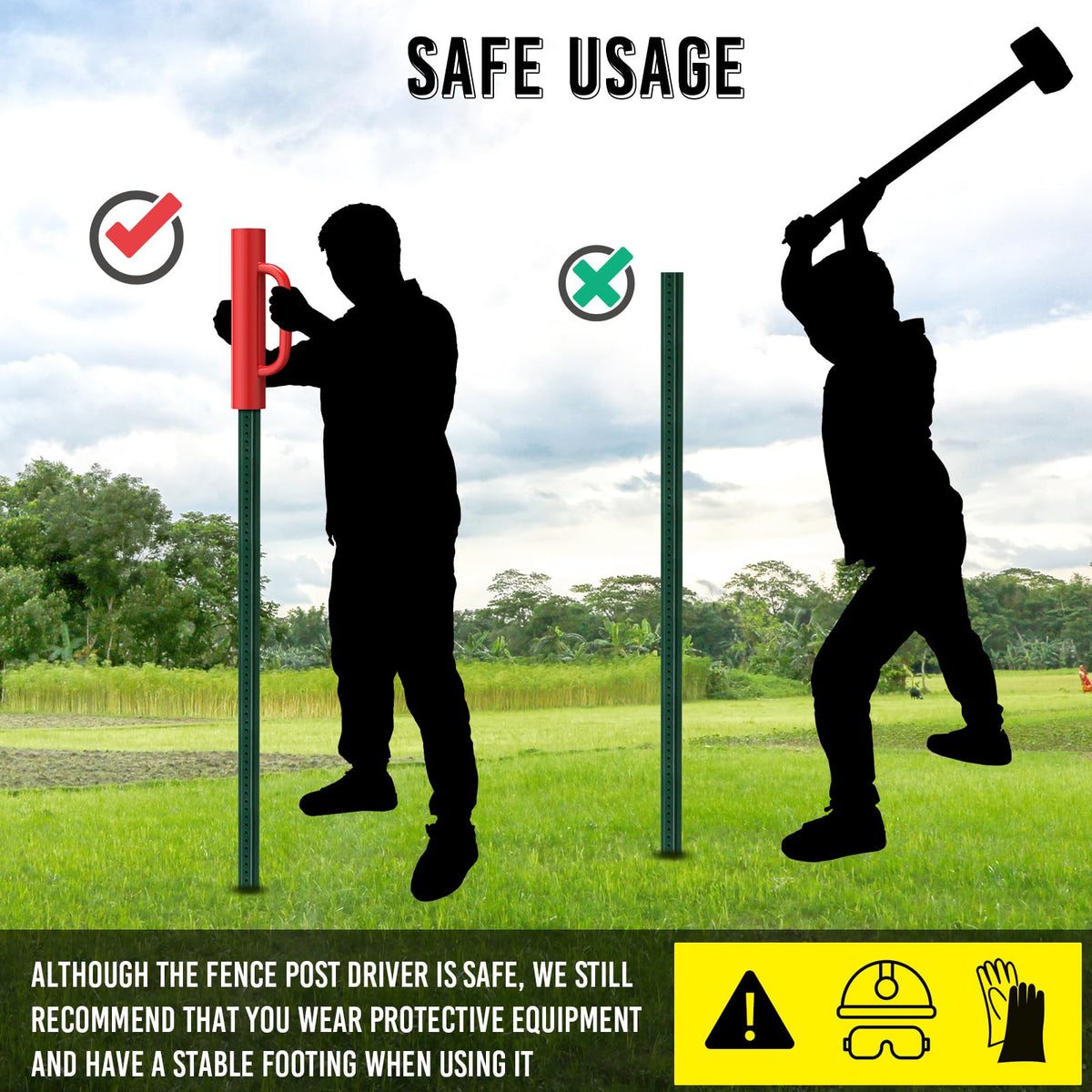 Fumingpal driver compatible with wood and metal posts for versatility.