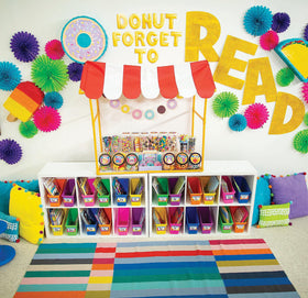 Fun Express table tent demonstrates pop-up setup in minutes