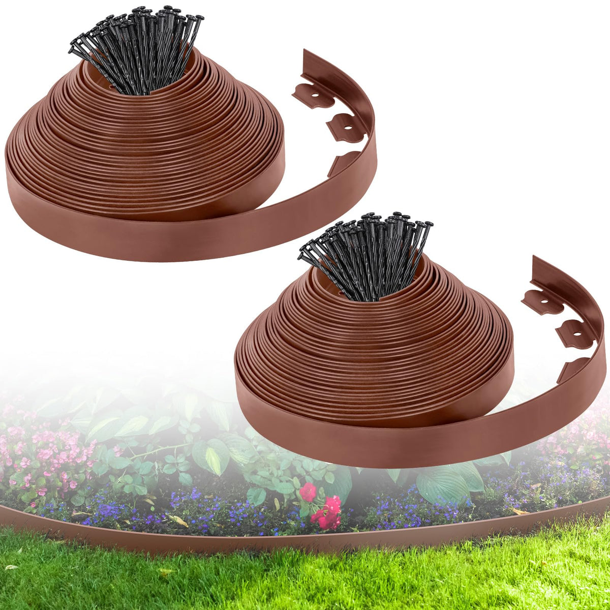 FunFanso 2-inch brown landscape edging defines lawn borders and encroachment prevention.