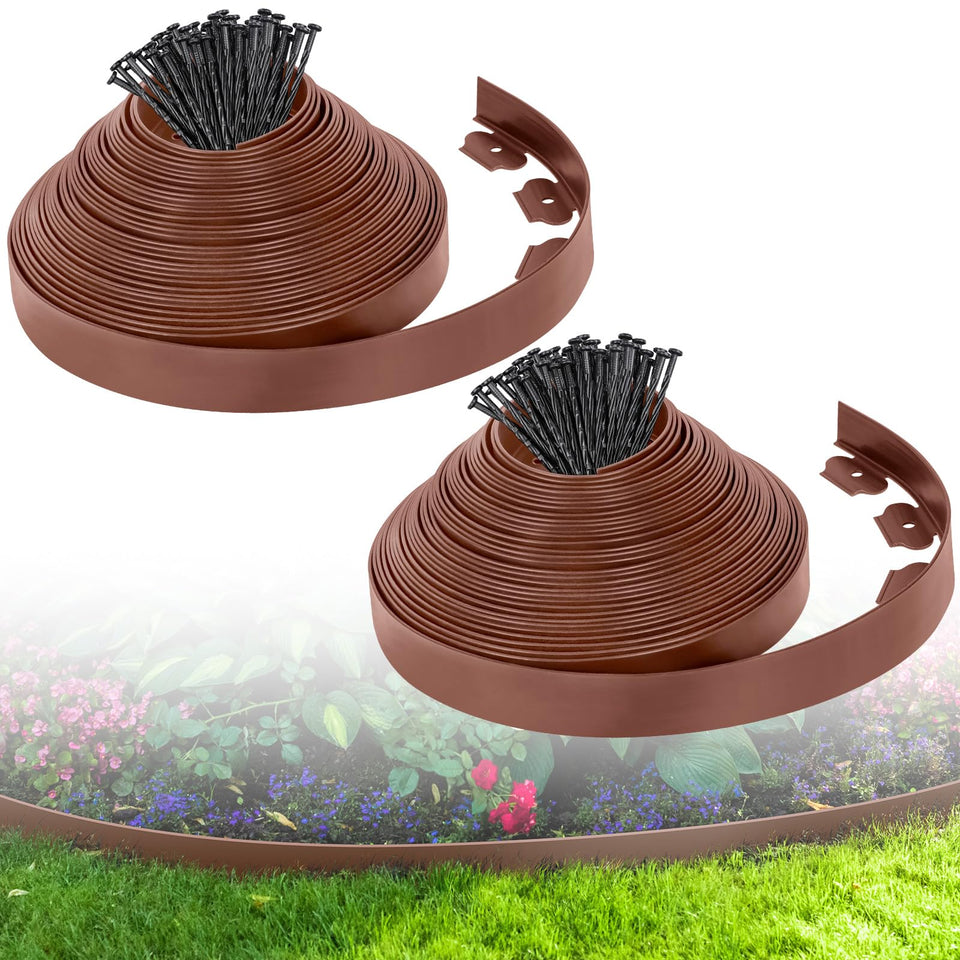 FunFanso 2-inch brown landscape edging defines lawn borders and encroachment prevention.