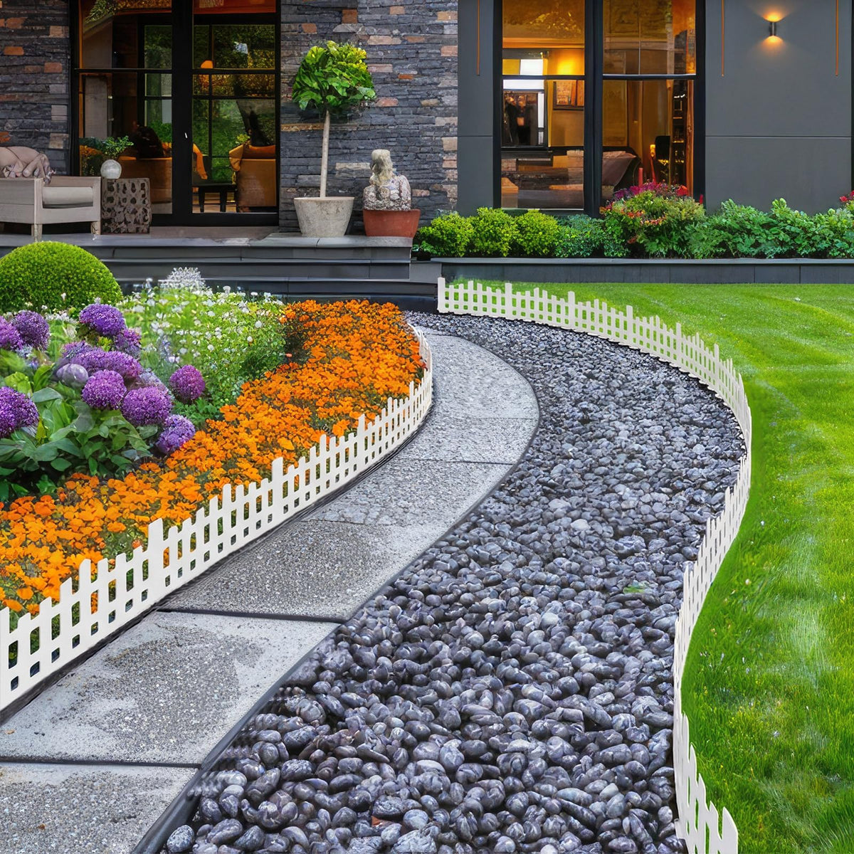 FunFanso white landscape edging closeup showing durable, flexible plastic.
