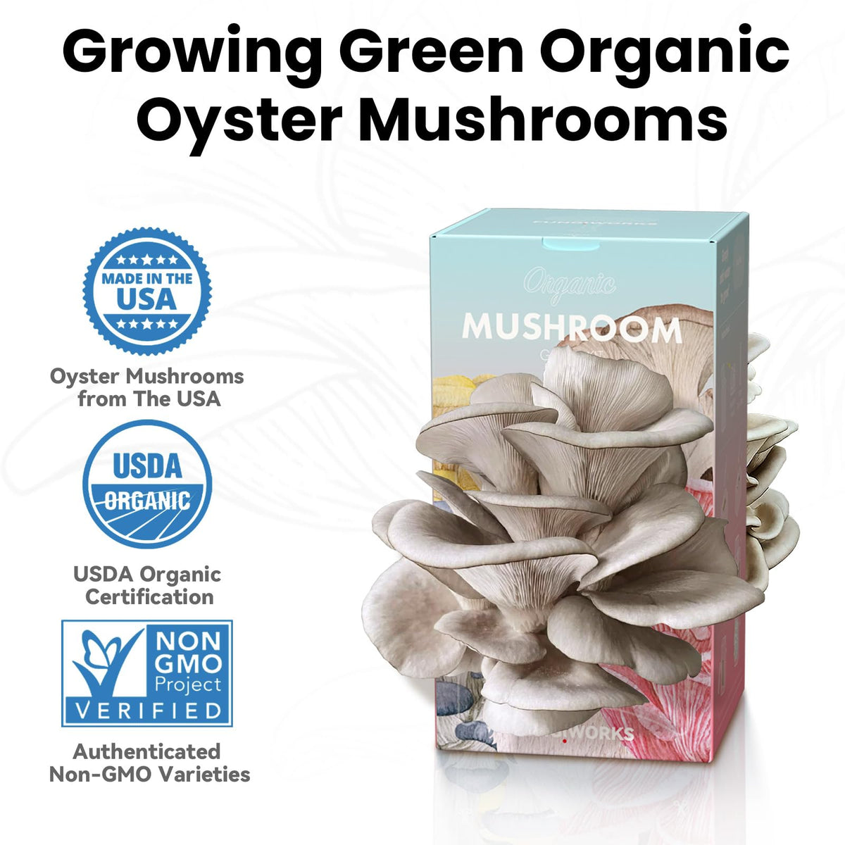 Fungiworks kit with side opening, illustrates dual-sided growth for higher harvests.