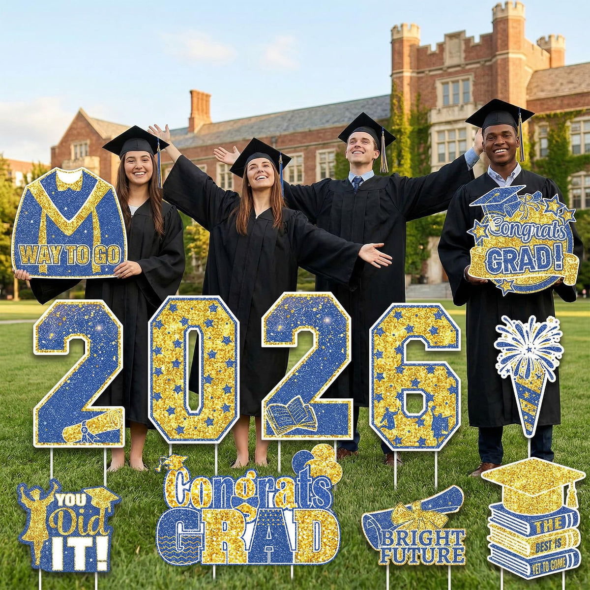 FunHot graduation yard sign-fireworks sparks outdoor celebration energy.