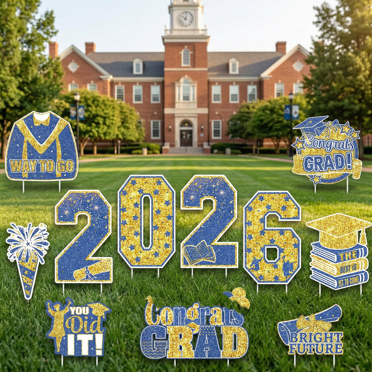 FunHot graduation yard sign-graduation-gown boosts festive campus vibe outdoors.