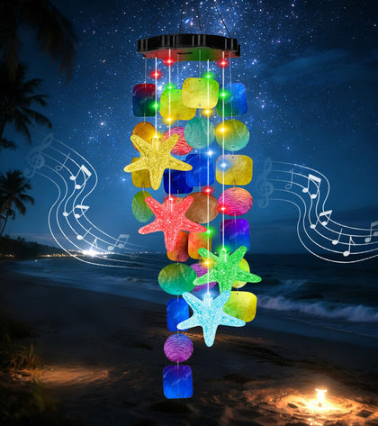 FUNIAO solar wind chime with shells outdoors creates a serene backyard ambiance.