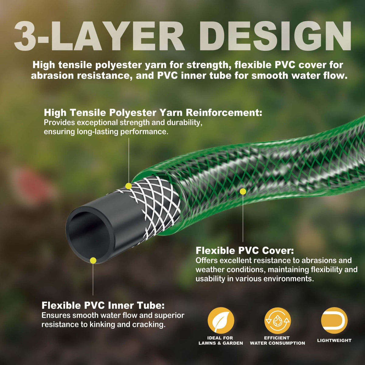 FUNJEE garden hose flexible pvc for easy maneuvering around plants