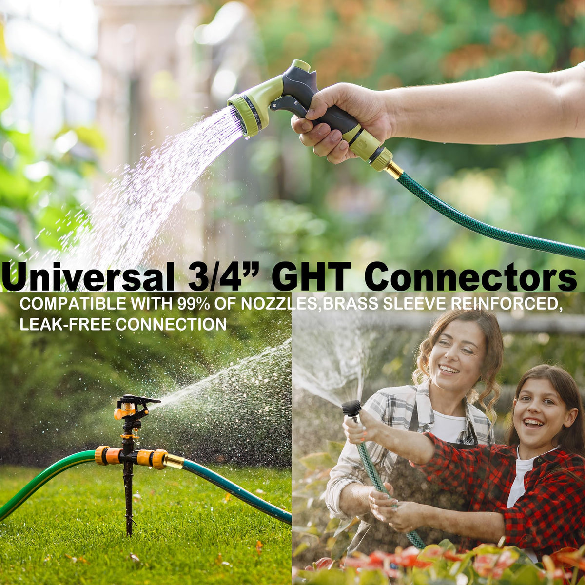 FUNJEE garden hose adapts to 3/4 inch taps for versatile setup