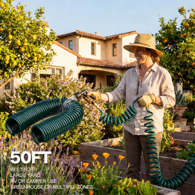 FUNJEE outdoor-friendly hose ideal for watering plants and vehicle cleaning.