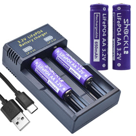 Funkawa Shockli 3.2V LiFePO4 four-pack batteries for outdoor lights.