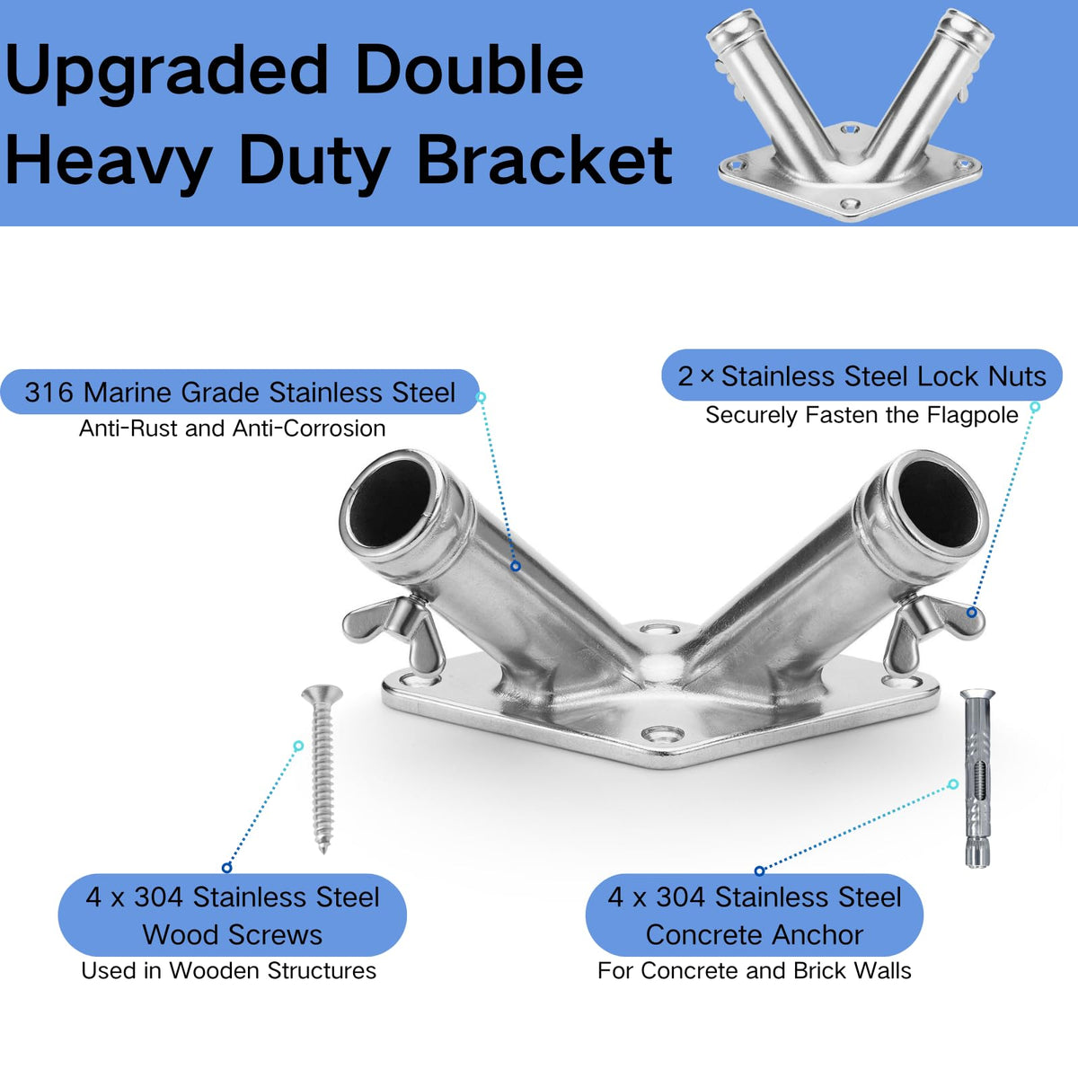 FUNNANS flag holder 45-degree setup for two-pole mounting improves versatility