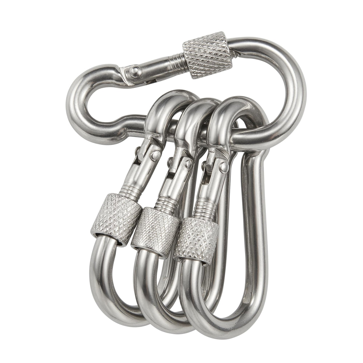 FUNNANS flag pole carabiner with locking nut secures flags in wind.