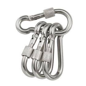 FUNNANS flag pole carabiner with locking nut secures flags in wind.