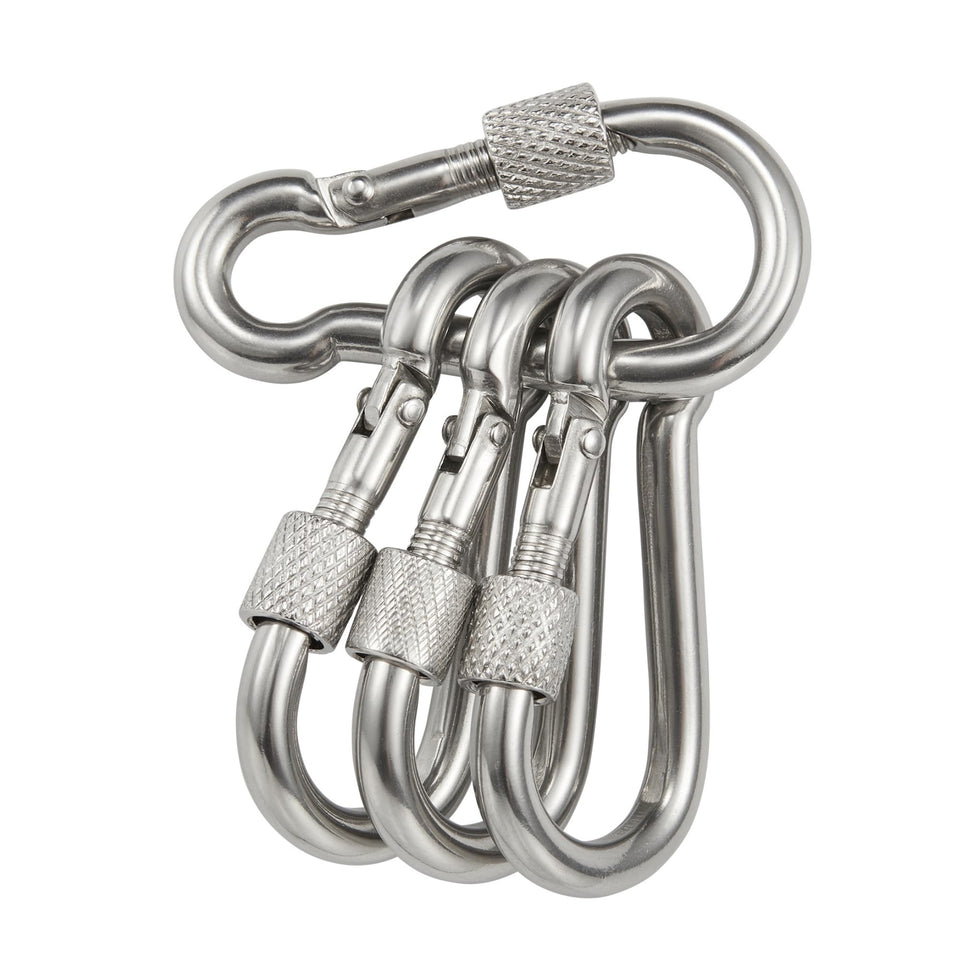 FUNNANS flag pole carabiner with locking nut secures flags in wind.