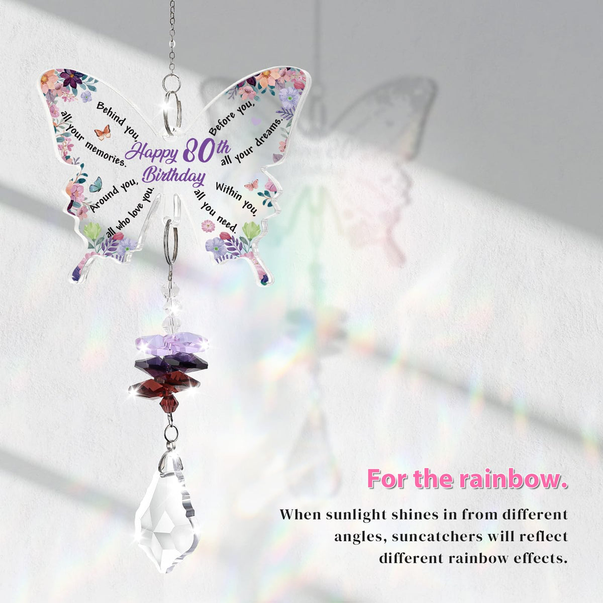 Funnli 80th birthday gift for women featuring butterfly crystal charm