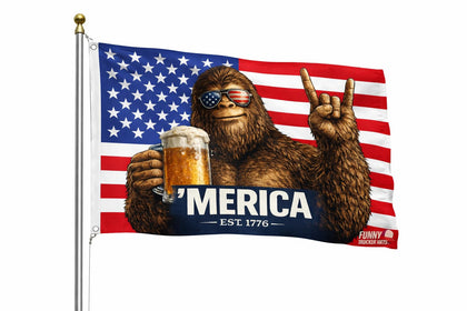 Funny Trucker Hats Bigfoot flag front view, 3x5 ft, ideal for indoor man caves