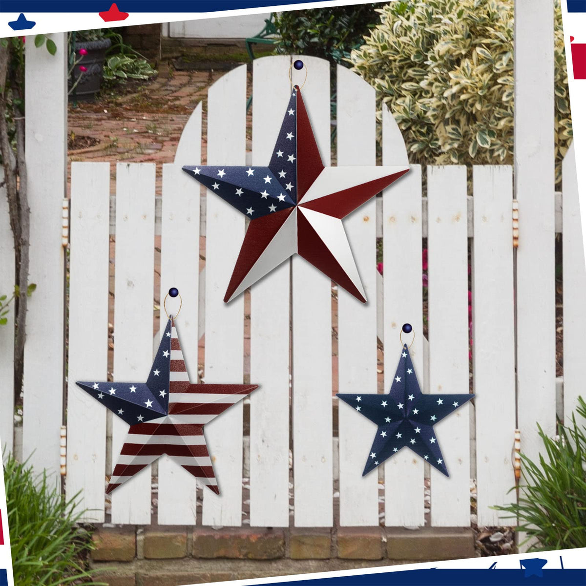 Funrous memorial day outdoor decor with jute rope hanger for instant hanging.