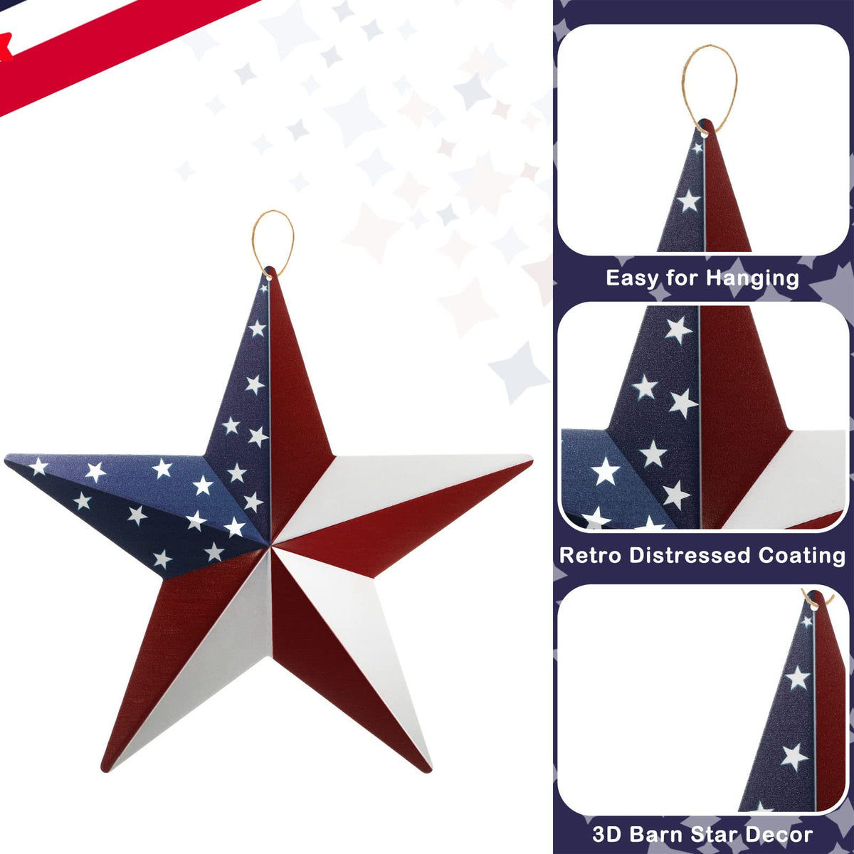 Funrous patriotic stars wall art 6 inch fits small spaces with subtle patriotism.