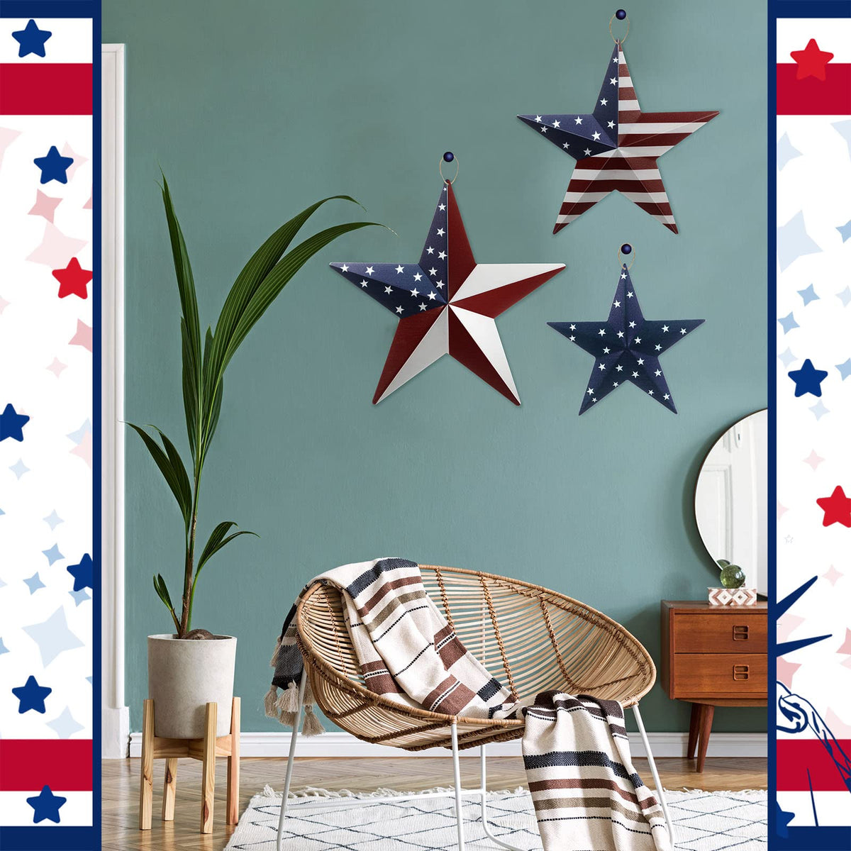 Funrous red white blue rustic stars ideal for yard or porch display.
