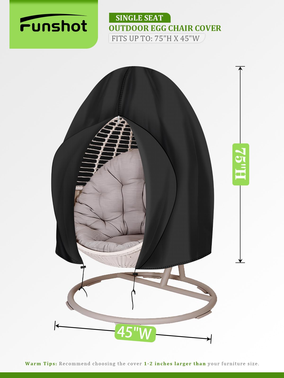 Funshot hanging chair cover windproof with zip safeguards your outdoor swing from strong gusts.