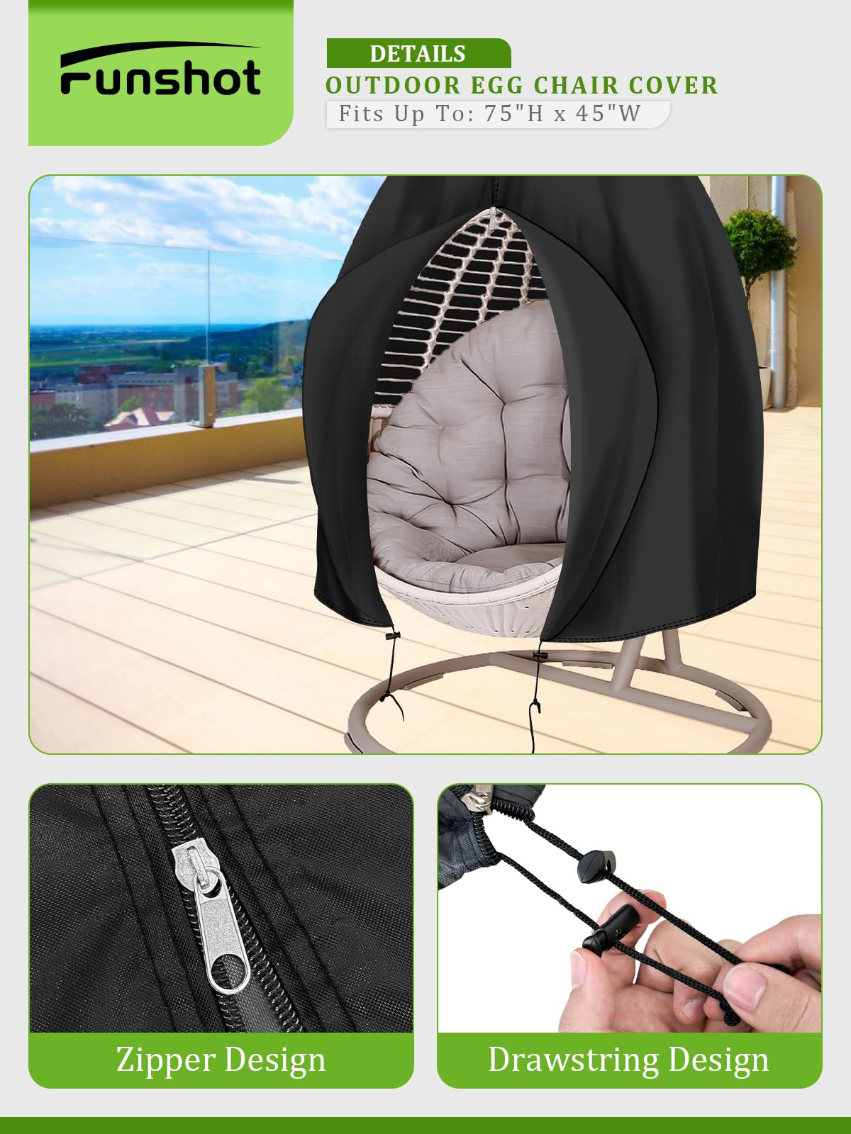 Funshot UV-resistant cover shields furniture from sun exposure and fading.