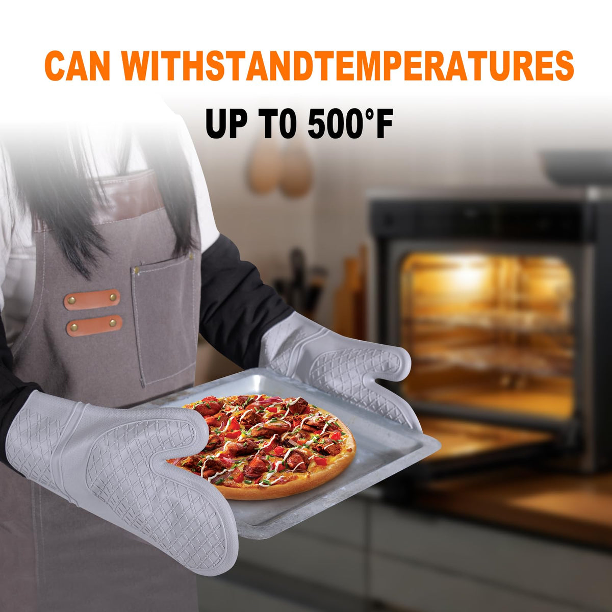 FunSiltasy extra-long gloves reduce wrist burns when reaching into ovens.