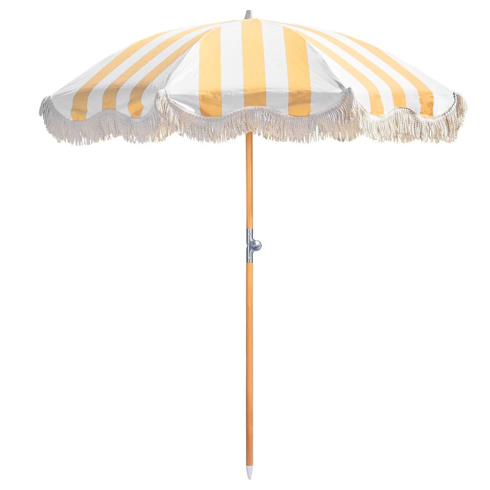 Funsite 6.5ft boho fringe umbrella with yellow-white stripe for sunny outdoor shade
