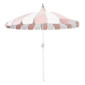 Funsite 8Ft pink pagoda canopy shading a round outdoor table for meals.