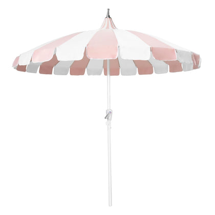 Funsite 8Ft pink pagoda canopy shading a round outdoor table for meals.