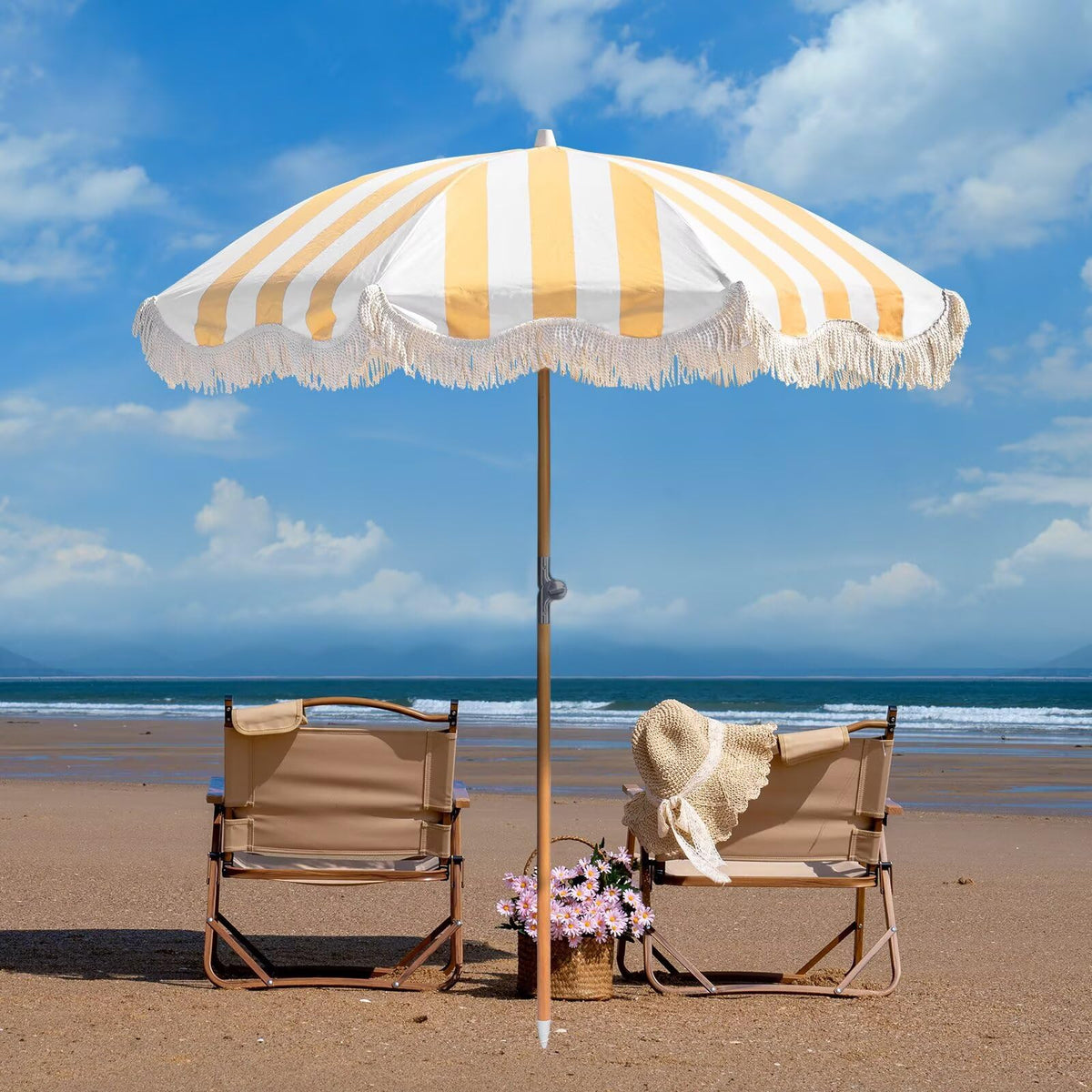 Funsite heavy-duty wood pole umbrella ready for outdoor use