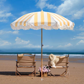 Funsite heavy-duty wood pole umbrella ready for outdoor use