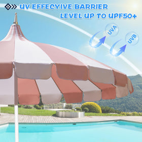 Funsite polyester canopy with UV-filter protects seating area.
