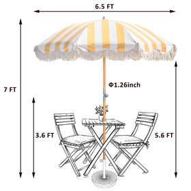 Funsite wood-pole tassel umbrella seen from the side for stylish shade
