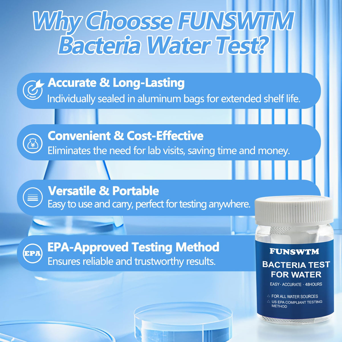FUNSWTM Instructions card guiding simple at-home testing steps.