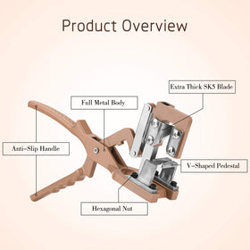 Funteck tool performing a one-inch V-cut on stock and scion for cambial alignment.