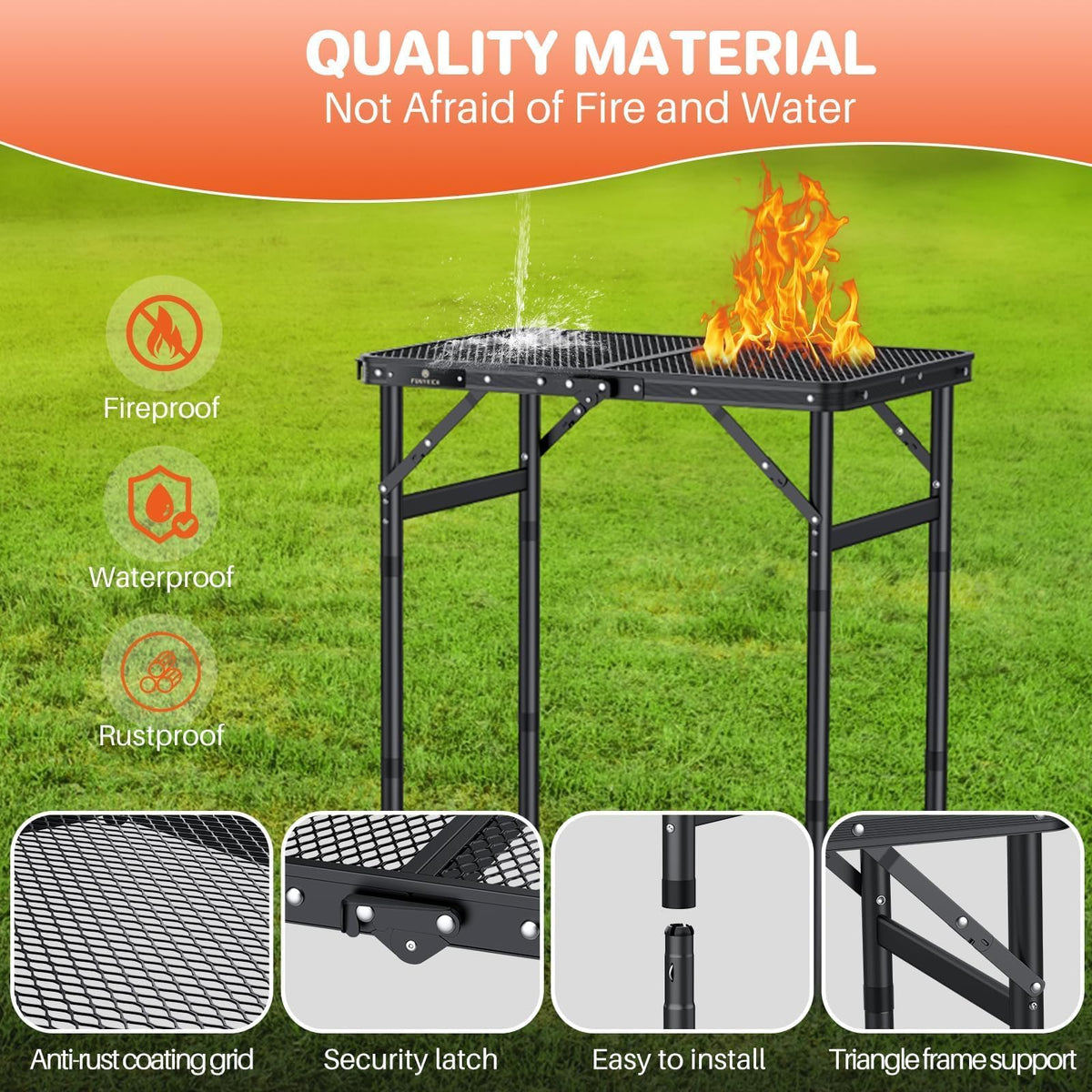 FUNYKICH folding grill table dimensions 22.8 by 15.7 inches for compact setup.