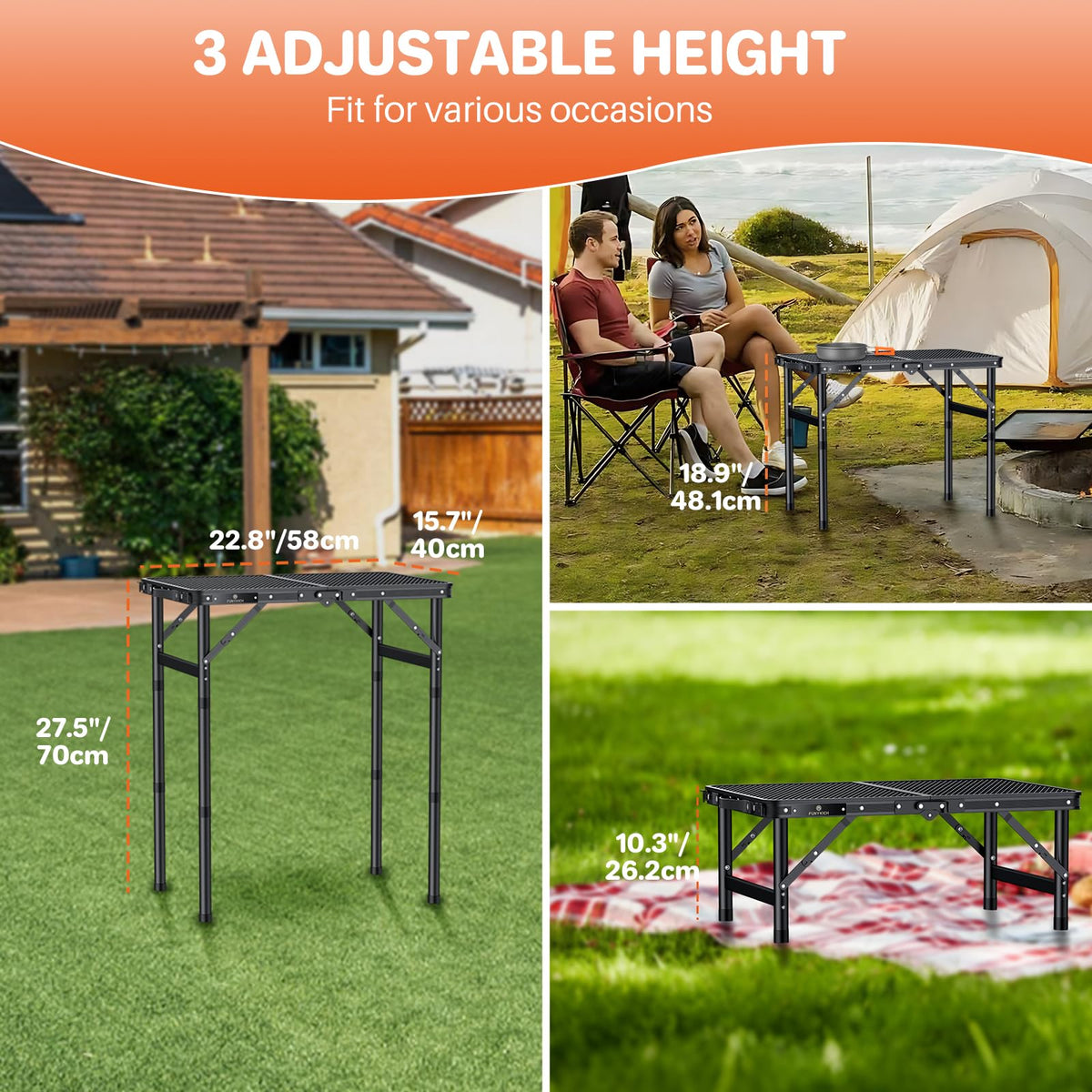 FUNYKICH folding grill table folded compact for easy transport and storage.