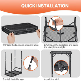 FUNYKICH folding grill table multipurpose outdoor surface for camping and picnics.