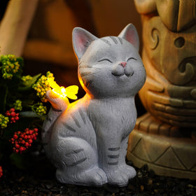 FUNYUEGY hand-painted cat figure adds cozy garden glow.