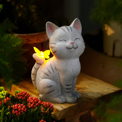 FUNYUEGY solar cat statue with butterfly light for magical evenings.